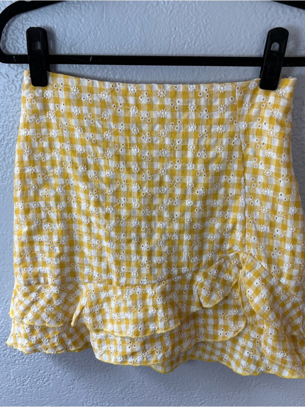 iris Yellow Gingham Eyelet Skirt